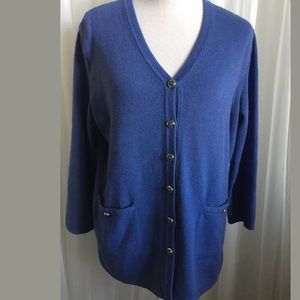 St. John Sport Blue V-Neck Cardigan Sweater Large